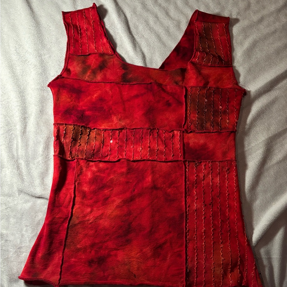 Red Sleeveless Patchwork Top
